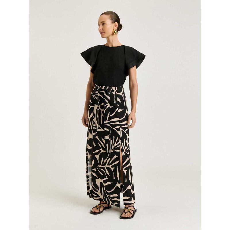 Veronika Maine Black Foliage Maxi Skirt image number 3